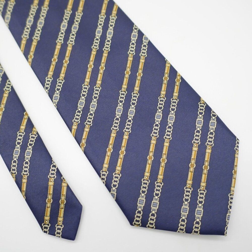 Rene Chagal Handmade Blue Novelty Chains Print Wide‎ Silk Tie